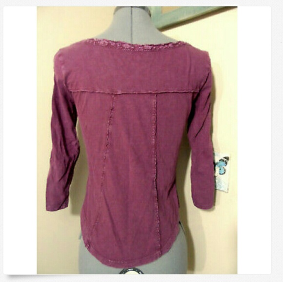 FREE PEOPLE Top XS Faded Wine lacey front T-shirt - Picture 5 of 6